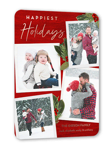 Rustic Sprigs Holiday Card, Red, Rose Gold Foil, 5x7, Holiday, Matte, Personalized Foil Cardstock, Rounded