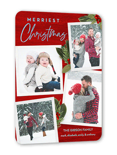 Rustic Sprigs Holiday Card, Red, Iridescent Foil, 5x7, Christmas, Matte, Personalized Foil Cardstock, Rounded