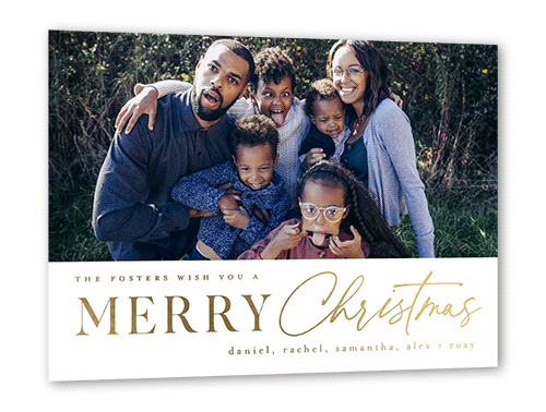 Scripted Spirit Holiday Card, Gold Foil, White, 5x7, Christmas, Matte, Personalized Foil Cardstock, Square