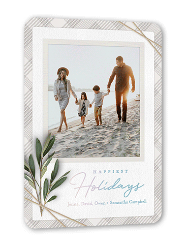 Twined Stems Holiday Card, Gray, Iridescent Foil, 5x7, Holiday, Matte, Personalized Foil Cardstock, Rounded, Gray