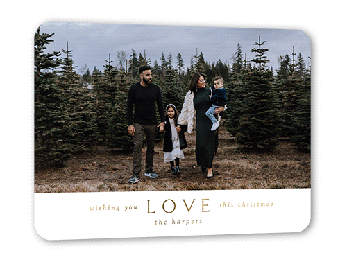 Affectionate Message Holiday Card, Gold Foil, White, 5x7, Christmas, Matte, Personalized Foil Cardstock, Rounded