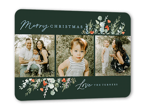 Winter Wildflowers Holiday Card, Green, Iridescent Foil, 5x7, Christmas, Matte, Personalized Foil Cardstock, Rounded