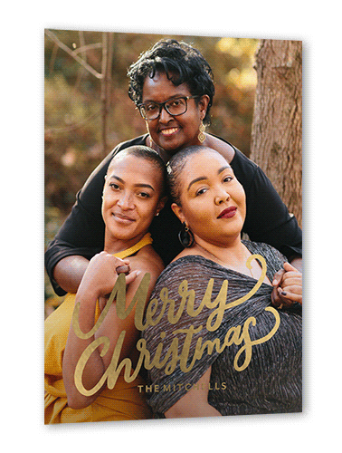 Playful Script Holiday Card, Gold Foil, White, 5x7, Christmas, Matte, Personalized Foil Cardstock, Square