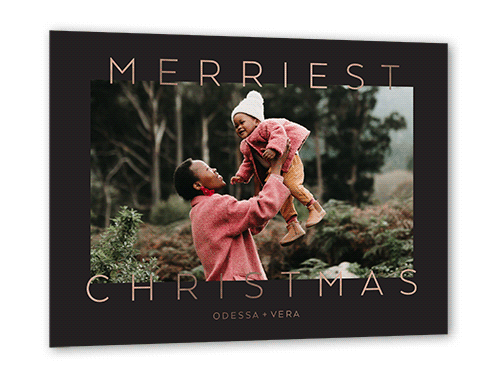 Message Overlap Holiday Card, Rose Gold Foil, Black, 5x7, Christmas, Matte, Personalized Foil Cardstock, Square, White