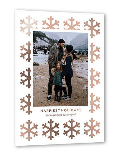 Flashy Snowflakes Holiday Card, Rose Gold Foil, White, 5x7, Holiday, Matte, Personalized Foil Cardstock, Square