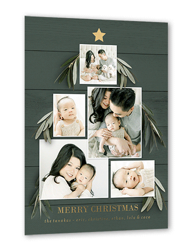 Personable Tree Holiday Card, Gold Foil, Green, 5x7, Christmas, Matte, Personalized Foil Cardstock, Square