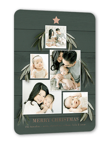 Personable Tree Holiday Card, Green, Rose Gold Foil, 5x7, Christmas, Matte, Personalized Foil Cardstock, Rounded