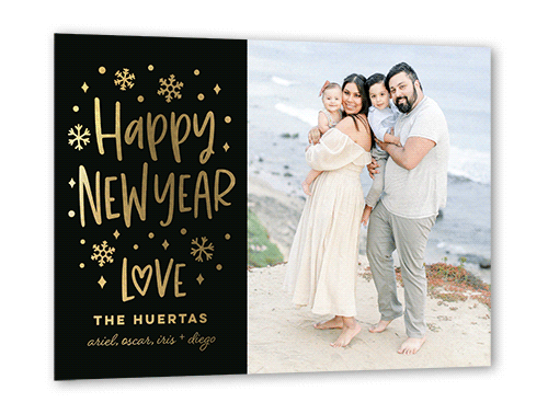 Snowy Affection Holiday Card, Gold Foil, Black, 5x7, New Year, Matte, Personalized Foil Cardstock, Square