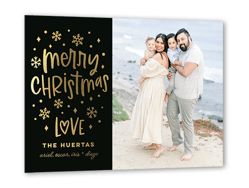 Snowy Affection Holiday Card, Gold Foil, Black, 5x7, Christmas, Matte, Personalized Foil Cardstock, Square