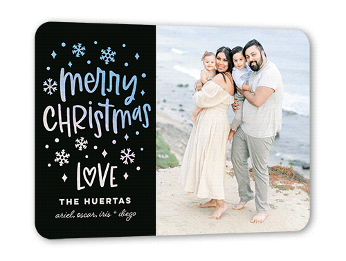 Snowy Affection Holiday Card, Black, Iridescent Foil, 5x7, Christmas, Matte, Personalized Foil Cardstock, Rounded