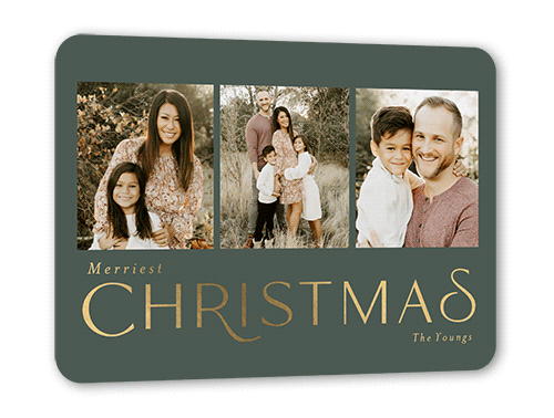 Simple Flair Holiday Card, Green, Gold Foil, 5x7, Christmas, Matte, Personalized Foil Cardstock, Rounded