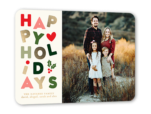 Fun Love Holiday Card, Gold Foil, Beige, 5x7, Holiday, Matte, Personalized Foil Cardstock, Rounded