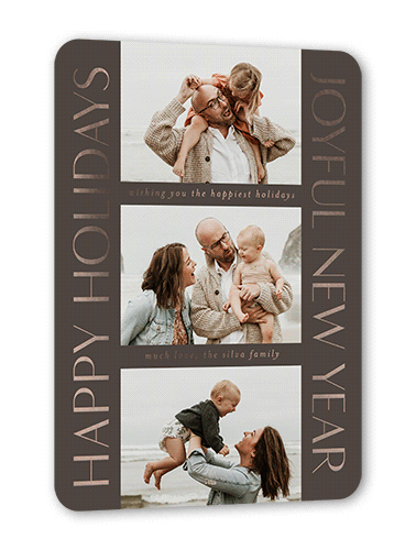 Traditional Type Holiday Card, Grey, Rose Gold Foil, 5x7, Holiday, Matte, Personalized Foil Cardstock, Rounded