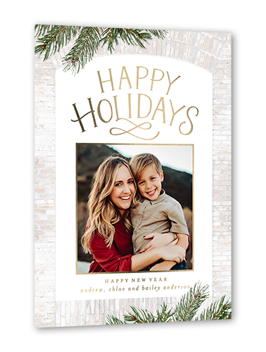Bountiful Bricks Holiday Card, White, Gold Foil, 5x7, Holiday, Matte, Personalized Foil Cardstock, Square