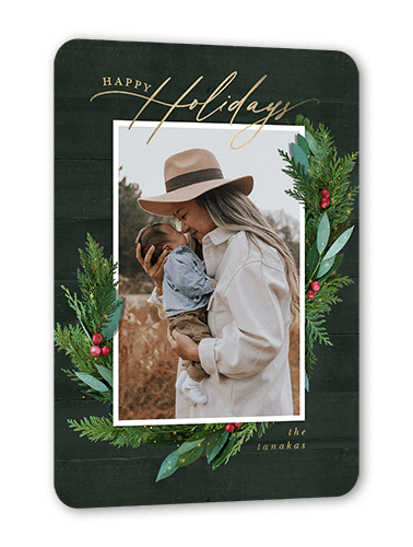 Fancy Holly Frame Holiday Card, Rounded Corners