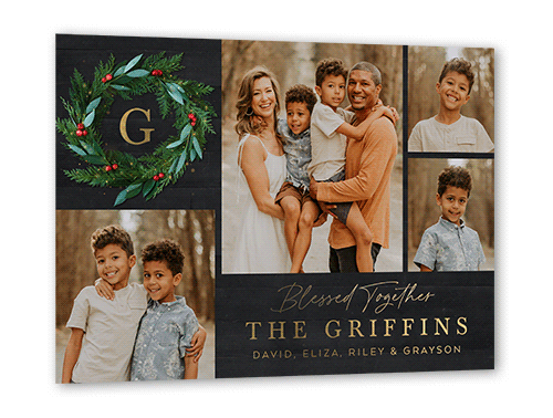 Rustic Holly Wreath Holiday Card, Gold Foil, Black, 5x7, Religious, Matte, Personalized Foil Cardstock, Square