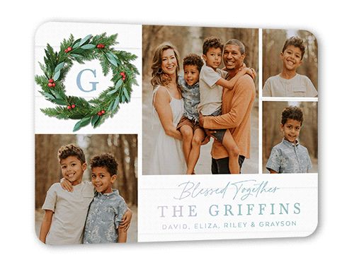 Rustic Holly Wreath Holiday Card, White, Iridescent Foil, 5x7, Religious, Matte, Personalized Foil Cardstock, Rounded, White