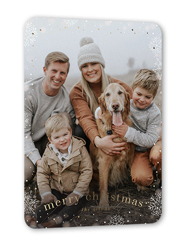 Snowfall Surroundings Holiday Card, White, Gold Foil, 5x7, Christmas, Matte, Personalized Foil Cardstock, Rounded