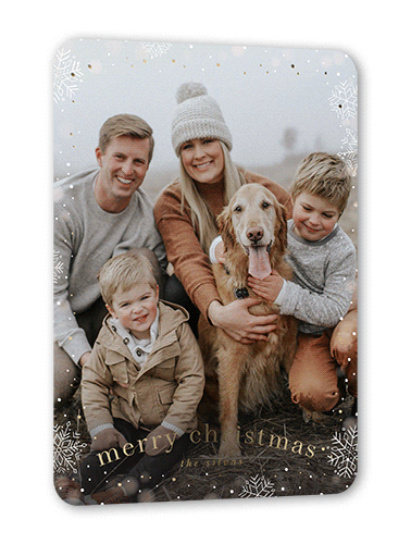 Snowfall Surroundings Holiday Card, White, Gold Foil, 5x7, Christmas, Matte, Personalized Foil Cardstock, Rounded, White