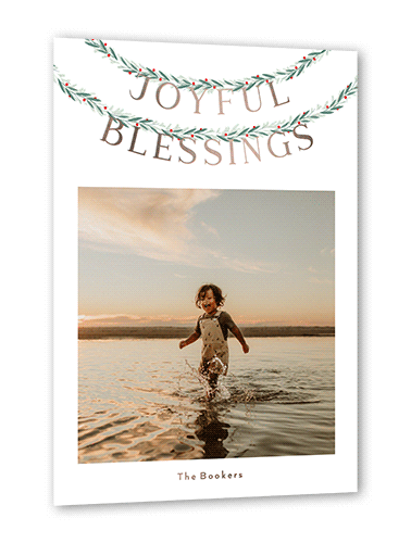 Garland Glint Holiday Card, White, Rose Gold Foil, 5x7, Religious, Matte, Personalized Foil Cardstock, Square, White