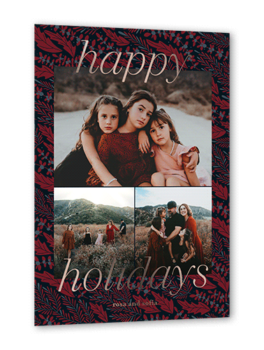 Twilight Holly Holiday Card, Red, Rose Gold Foil, 5x7, Holiday, Matte, Personalized Foil Cardstock, Square