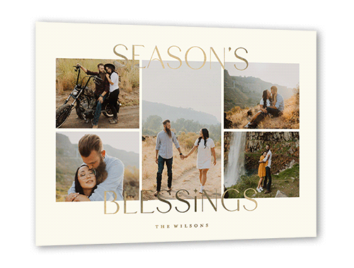Modern Festive Collage Holiday Card, Beige, Gold Foil, 5x7, Religious, Matte, Personalized Foil Cardstock, Square