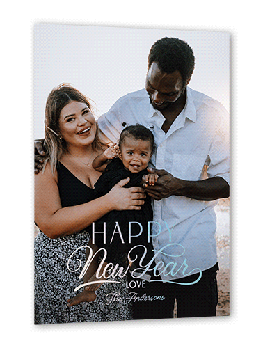 Fun Merry Script Holiday Card, White, Iridescent Foil, 5x7, New Year, Matte, Personalized Foil Cardstock, Square, White