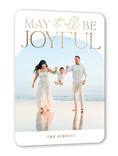 Joyful Arc Holiday Card, White, Gold Foil, 5x7, Holiday, Matte, Personalized Foil Cardstock, Rounded