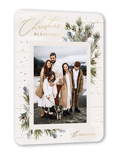 Foil Snow Frame Holiday Card, White, Gold Foil, 5x7, Religious, Matte, Personalized Foil Cardstock, Rounded