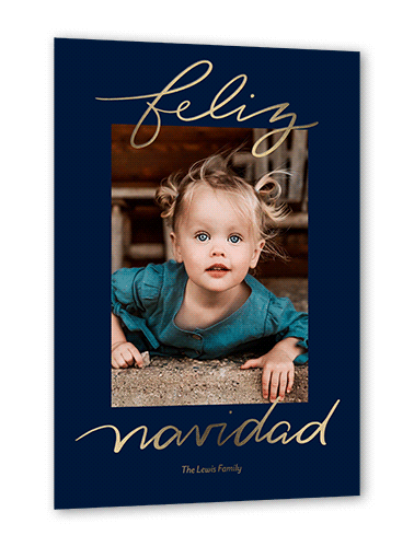 Foil Greetings Holiday Card, Gold Foil, Blue, 5x7, Feliz Navidad, Matte, Personalized Foil Cardstock, Square