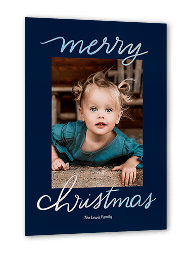 Foil Greetings Holiday Card, Iridescent Foil, Blue, 5x7, Christmas, Matte, Personalized Foil Cardstock, Square