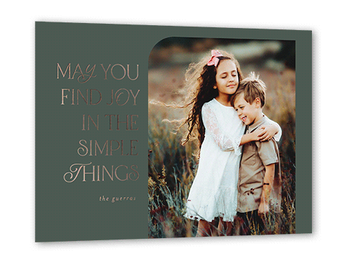Simple Things Foil Holiday Card, Green, Rose Gold Foil, 5x7, Holiday, Matte, Personalized Foil Cardstock, Square