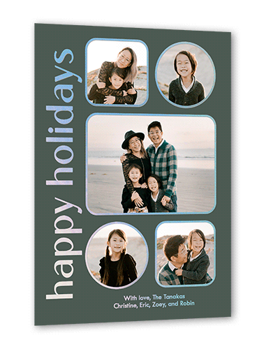 Family Shapes Holiday Card, Iridescent Foil, Green, 5x7, Holiday, Matte, Personalized Foil Cardstock, Square