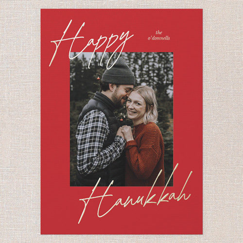 Diagonal Greeting Holiday Card, Gold Foil, Blue, 5x7, Hanukkah, Matte, Personalized Foil Cardstock, Square, Sky