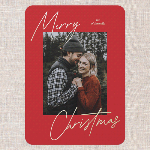 Diagonal Greeting Holiday Card, Blue, Gold Foil, 5x7, Christmas, Matte, Personalized Foil Cardstock, Rounded, Sky