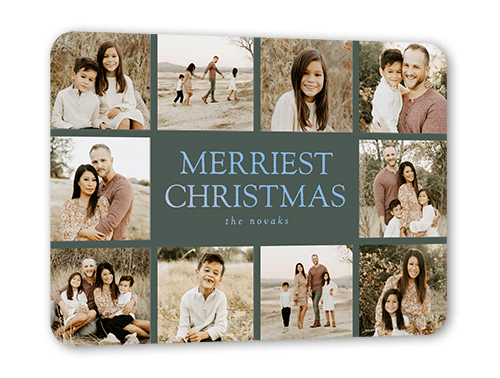 Editable Merriest Sentiment Holiday Card, Green, Iridescent Foil, 5x7, Christmas, Matte, Personalized Foil Cardstock, Rounded