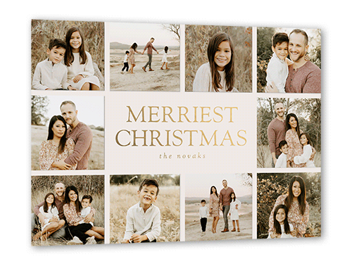 Editable Merriest Sentiment Holiday Card, Beige, Gold Foil, 5x7, Christmas, Matte, Personalized Foil Cardstock, Square, Beige