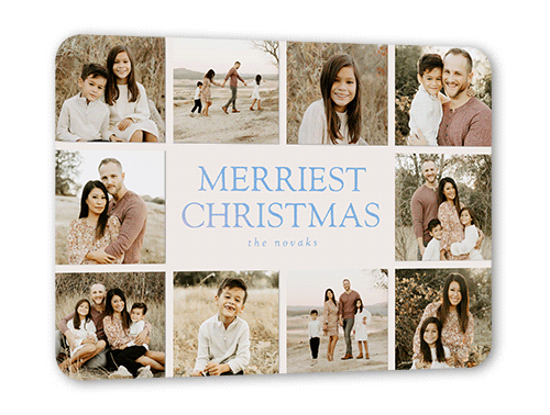 Editable Merriest Sentiment Holiday Card, Iridescent Foil, Beige, 5x7, Christmas, Matte, Personalized Foil Cardstock, Rounded, White