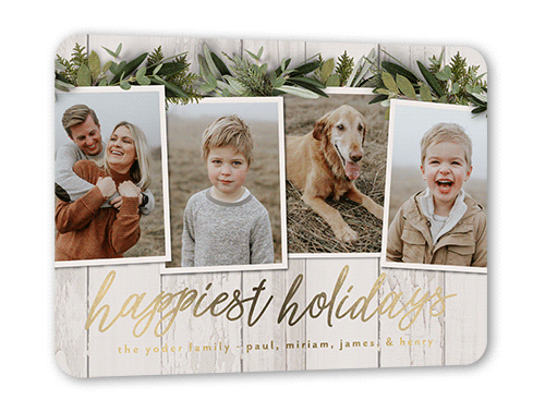 Pin Up Holiday Card, Gold Foil, White, 5x7, Holiday, Matte, Personalized Foil Cardstock, Rounded