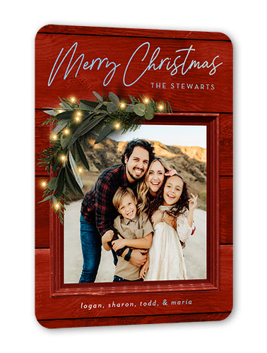 Rustic Foil Wreath Holiday Card, Red, Iridescent Foil, 5x7, Christmas, Matte, Personalized Foil Cardstock, Rounded