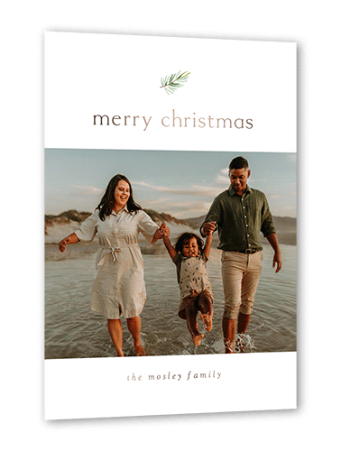 Little Pine Holiday Card, White, Rose Gold Foil, 5x7, Christmas, Matte, Personalized Foil Cardstock, Square