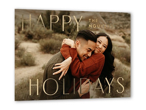 Bold Modern Sentiment Holiday Card, White, Gold Foil, 5x7, Holiday, Matte, Personalized Foil Cardstock, Square