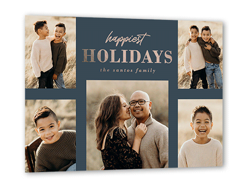 Foil Sentiment Gallery Holiday Card, Blue, Rose Gold Foil, 5x7, Holiday, Matte, Personalized Foil Cardstock, Square