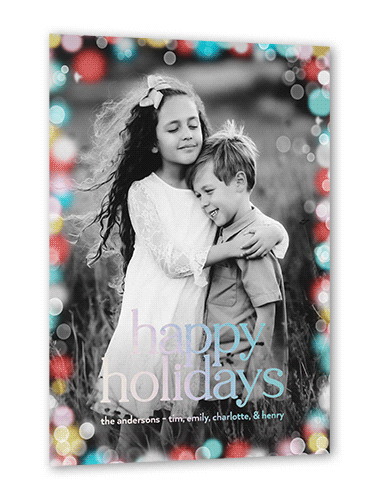 Confetti Bokeh Holiday Card, Red, Iridescent Foil, 5x7, Holiday, Matte, Personalized Foil Cardstock, Square, Bright Coral