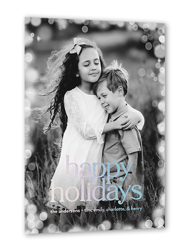 Confetti Bokeh Holiday Card, White, Iridescent Foil, 5x7, Holiday, Matte, Personalized Foil Cardstock, Square, White