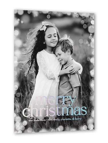 Confetti Bokeh Holiday Card, White, Iridescent Foil, 5x7, Christmas, Matte, Personalized Foil Cardstock, Square, White