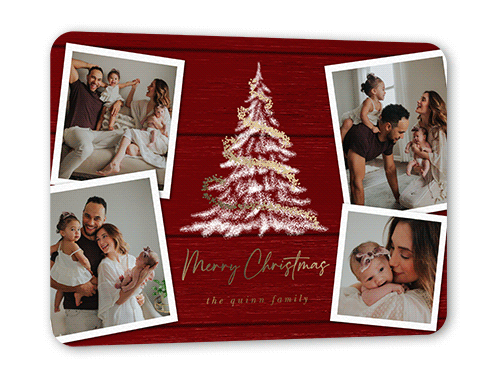Glowing Garland Holiday Card, Gold Foil, Red, 5x7, Christmas, Matte, Personalized Foil Cardstock, Rounded