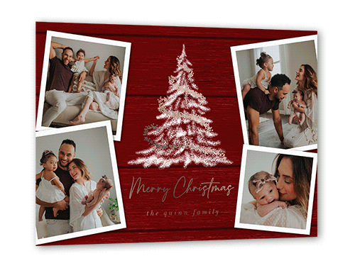 Glowing Garland Holiday Card, Rose Gold Foil, Red, 5x7, Christmas, Matte, Personalized Foil Cardstock, Square
