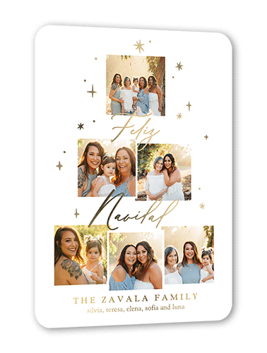 Daylight Stars Holiday Card, White, Gold Foil, 5x7, Feliz Navidad, Matte, Personalized Foil Cardstock, Rounded, White