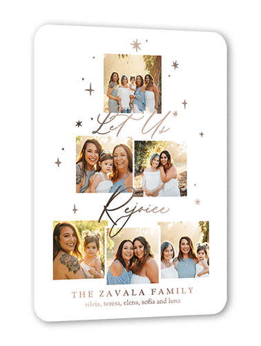 Daylight Stars Holiday Card, White, Rose Gold Foil, 5x7, Religious, Matte, Personalized Foil Cardstock, Rounded, White